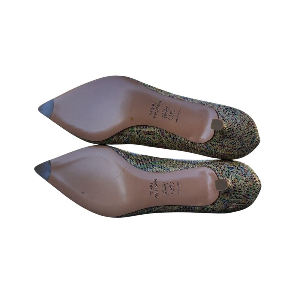 Stuart Weitzman Multicolor Geometric Woven Texture Kitten Heels 7.5 - Picture 8 of 10